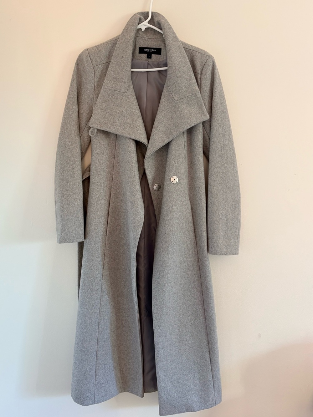 Kensie Gray Draped Long Trench Coat